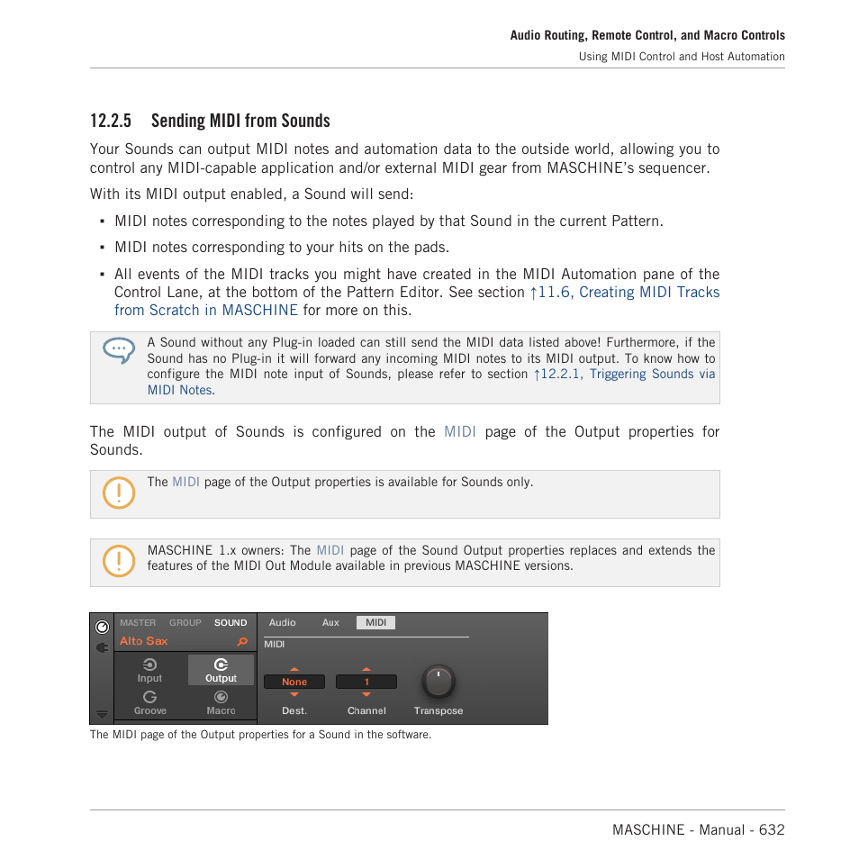 Sending midi from sounds, 5, sending midi from sounds, 5, sending midi | From sounds, For more on these parameters, 5, sending midi from, Sounds, 5 sending midi from sounds | Native Instruments MASCHINE MK3 Groove Production Studio (Black) User Manual | Page 632 / 976