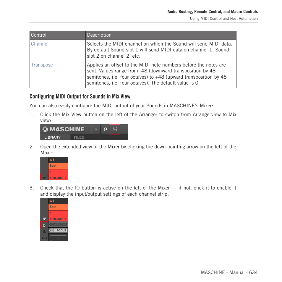 Configuring midi output for sounds in mix view | Native Instruments MASCHINE MK3 Groove Production Studio (Black) User Manual | Page 634 / 976