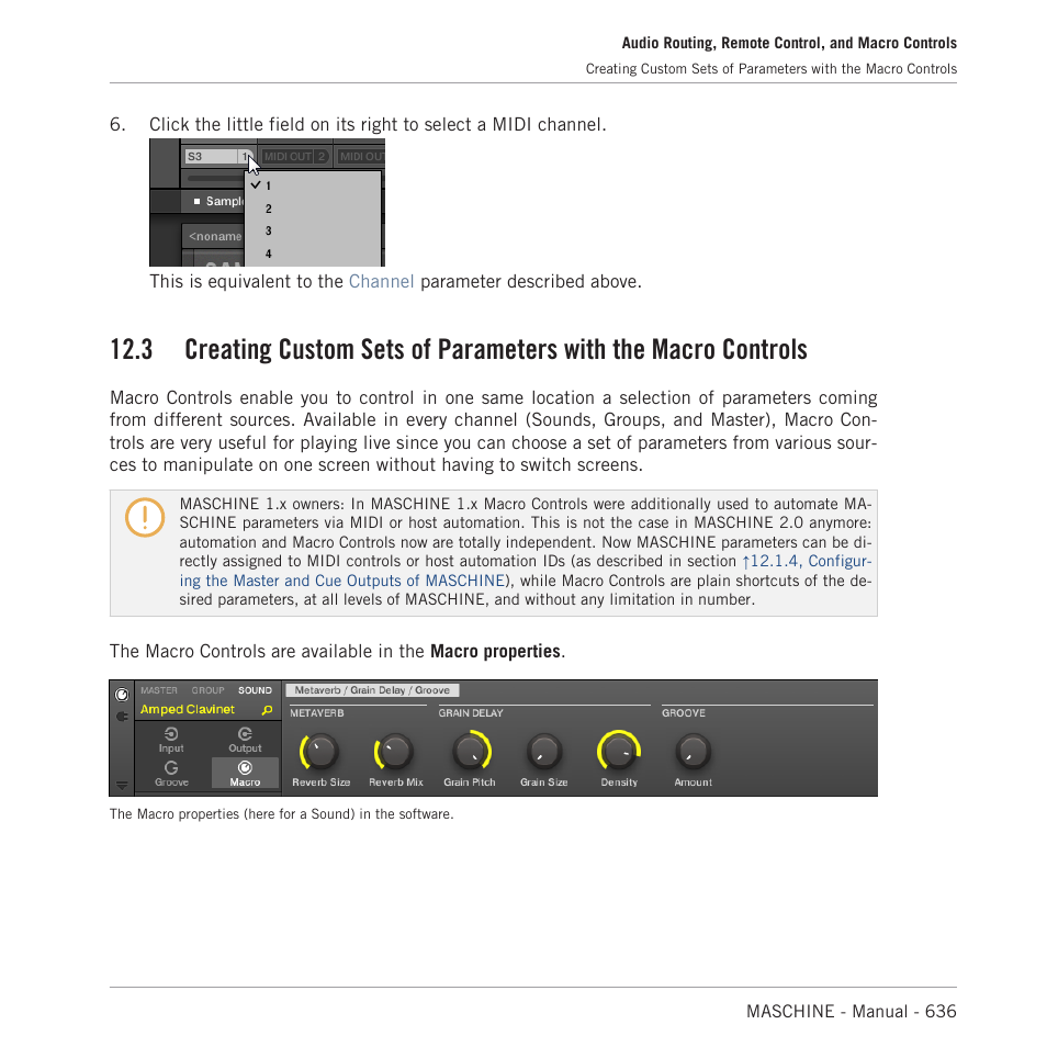 3, creating custom sets of parame, Ters with the macro controls, 3, creating custom sets of | Parameters with the macro controls, Section | Native Instruments MASCHINE MK3 Groove Production Studio (Black) User Manual | Page 636 / 976