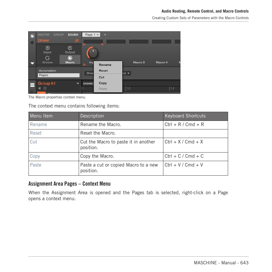 Assignment area pages – context menu | Native Instruments MASCHINE MK3 Groove Production Studio (Black) User Manual | Page 643 / 976