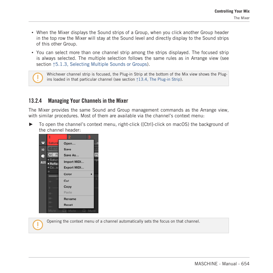 Managing your channels in the mixer, 4 managing your channels in the mixer | Native Instruments MASCHINE MK3 Groove Production Studio (Black) User Manual | Page 654 / 976