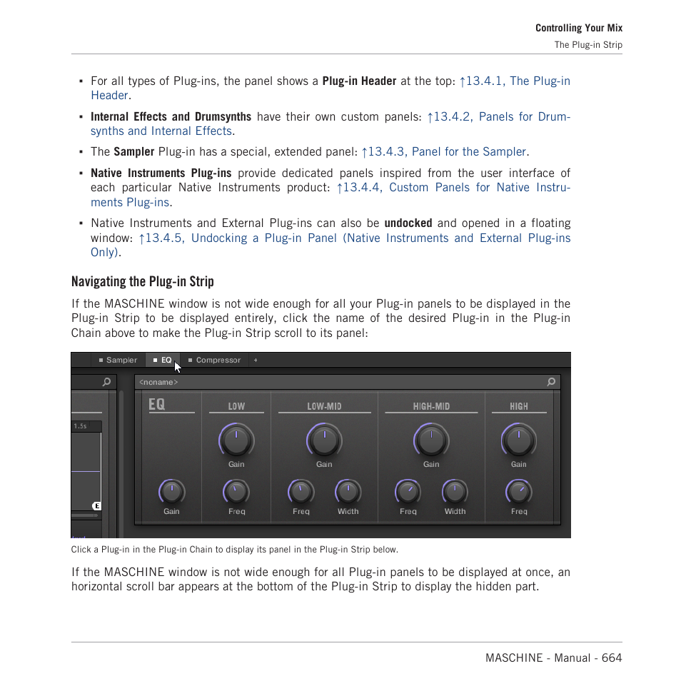 Navigating the plug-in strip | Native Instruments MASCHINE MK3 Groove Production Studio (Black) User Manual | Page 664 / 976
