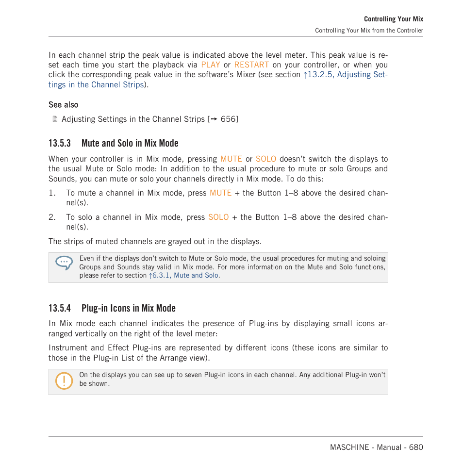 Mute and solo in mix mode, Plug-in icons in mix mode, 3 mute and solo in mix mode | 4 plug-in icons in mix mode | Native Instruments MASCHINE MK3 Groove Production Studio (Black) User Manual | Page 680 / 976