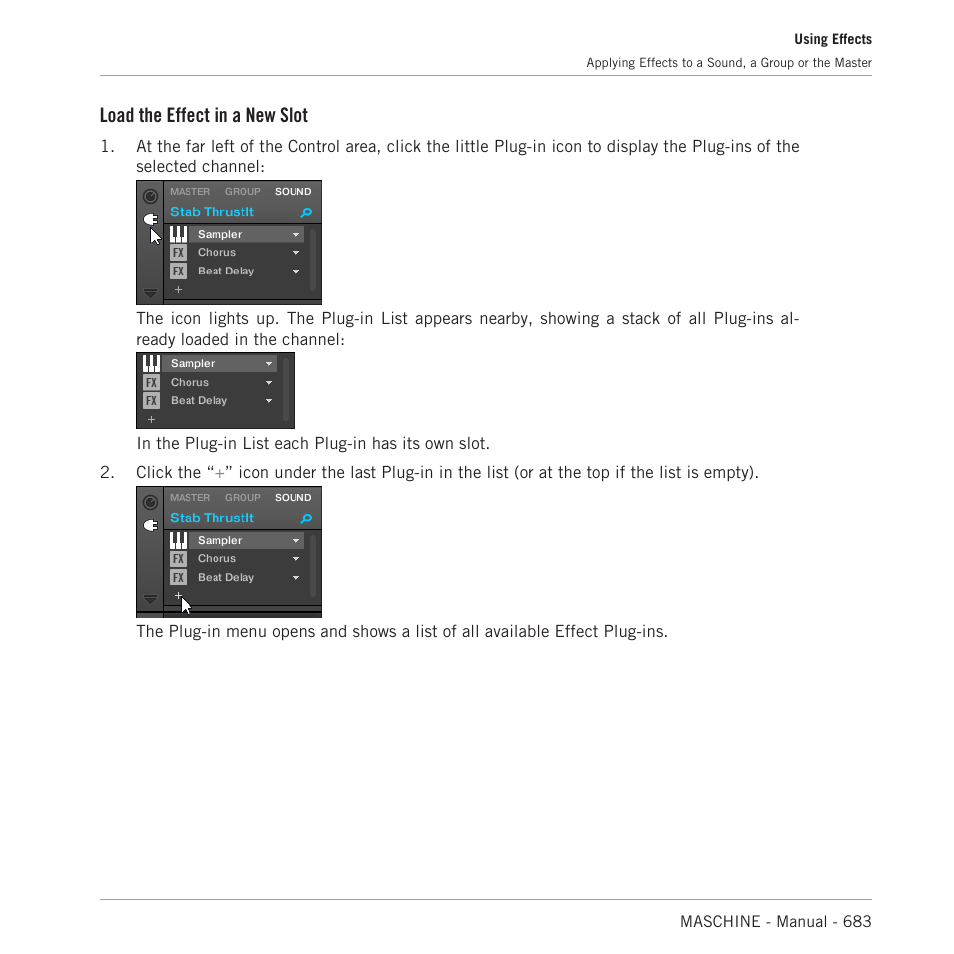 Load the effect in a new slot | Native Instruments MASCHINE MK3 Groove Production Studio (Black) User Manual | Page 683 / 976