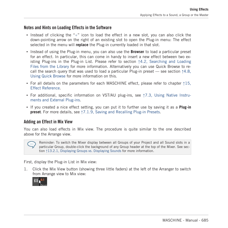 Adding an effect in mix view | Native Instruments MASCHINE MK3 Groove Production Studio (Black) User Manual | Page 685 / 976