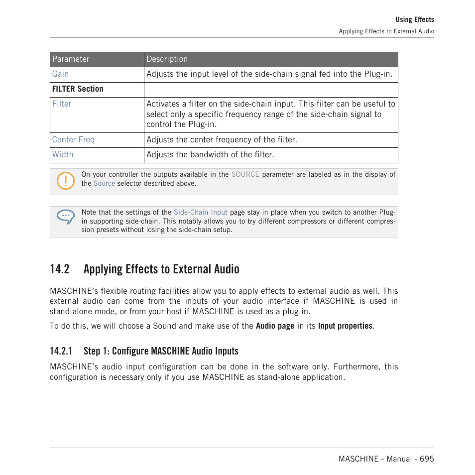 Applying effects to external audio, Step 1: configure maschine audio inputs, 2, applying effects to external audio | 2 applying effects to external audio, 1 step 1: configure maschine audio inputs | Native Instruments MASCHINE MK3 Groove Production Studio (Black) User Manual | Page 695 / 976