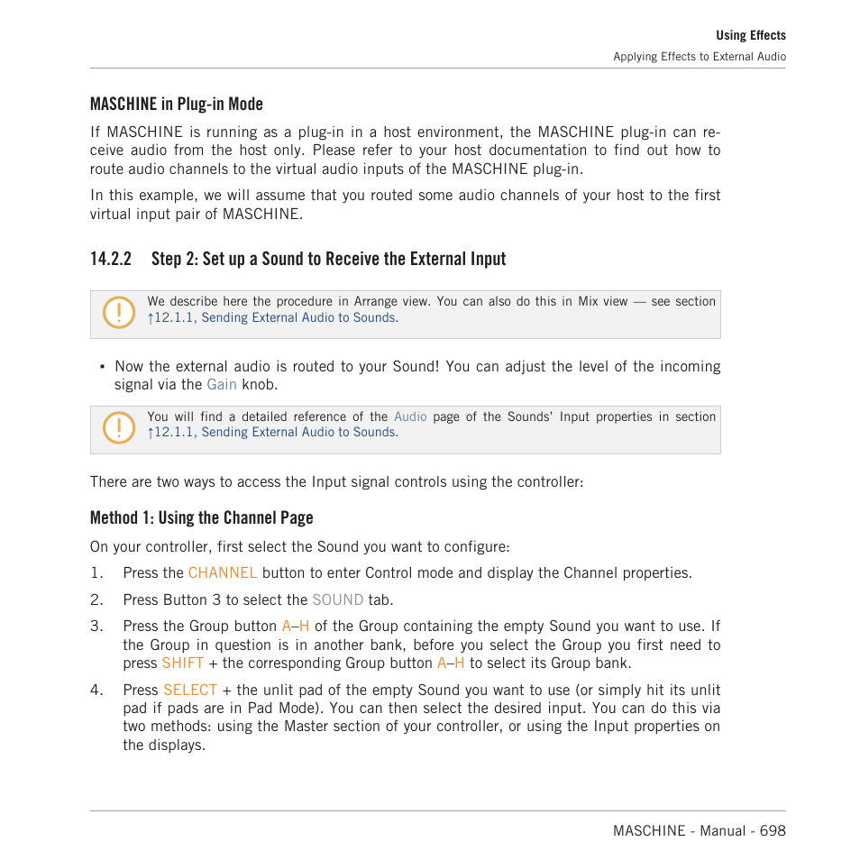 Maschine in plug-in mode, Method 1: using the channel page | Native Instruments MASCHINE MK3 Groove Production Studio (Black) User Manual | Page 698 / 976