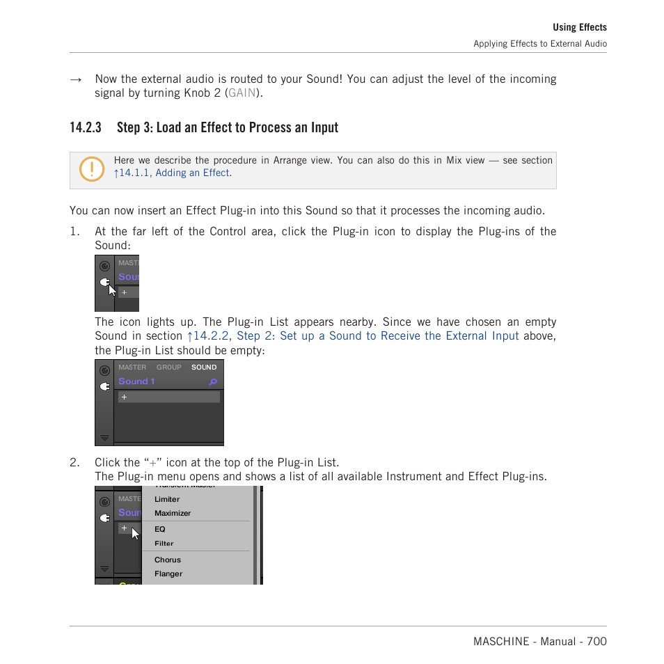 Step 3: load an effect to process an input, 3 step 3: load an effect to process an input | Native Instruments MASCHINE MK3 Groove Production Studio (Black) User Manual | Page 700 / 976