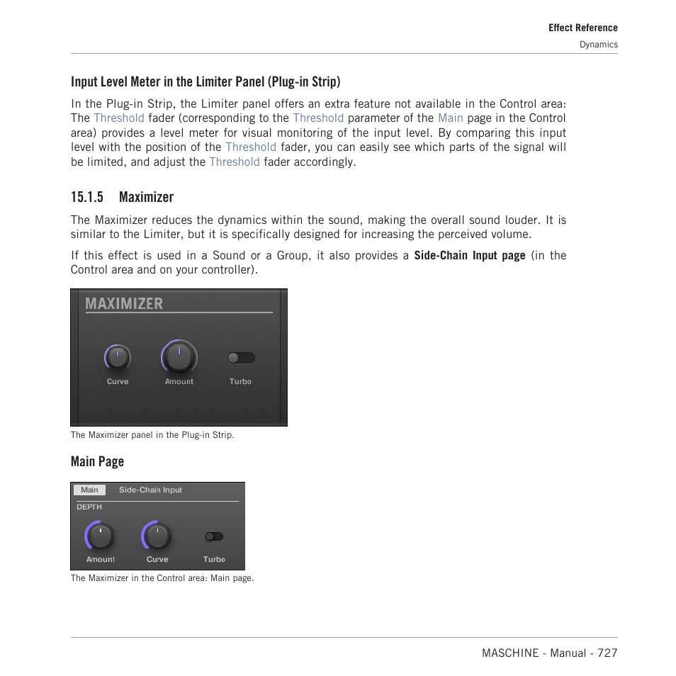 Maximizer, 5 maximizer, Main page | Native Instruments MASCHINE MK3 Groove Production Studio (Black) User Manual | Page 727 / 976