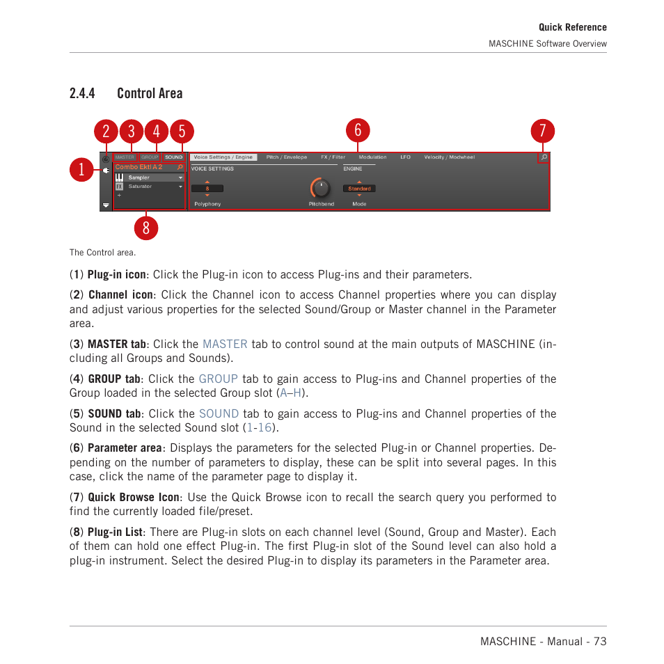 Control area, 4, control area | Native Instruments MASCHINE MK3 Groove Production Studio (Black) User Manual | Page 73 / 976