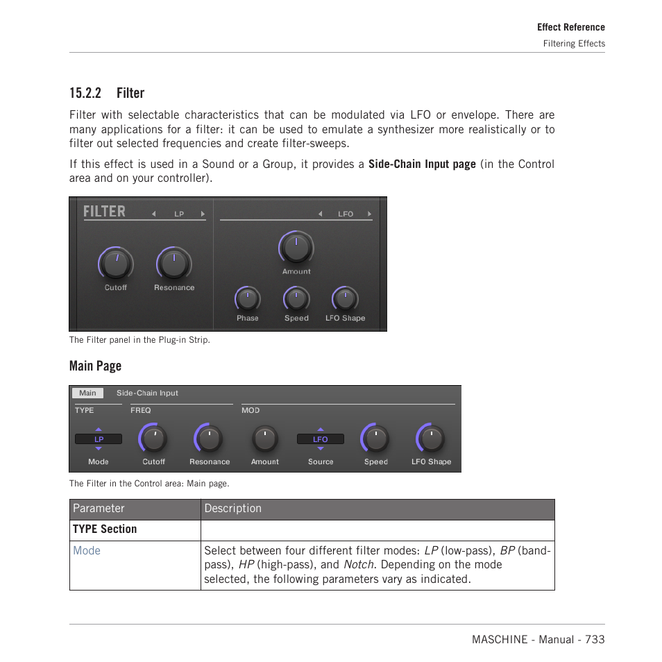 Filter, 2 filter, Main page | Native Instruments MASCHINE MK3 Groove Production Studio (Black) User Manual | Page 733 / 976