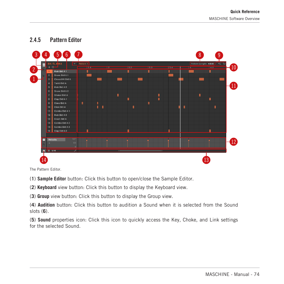 Pattern editor, 5 pattern editor | Native Instruments MASCHINE MK3 Groove Production Studio (Black) User Manual | Page 74 / 976