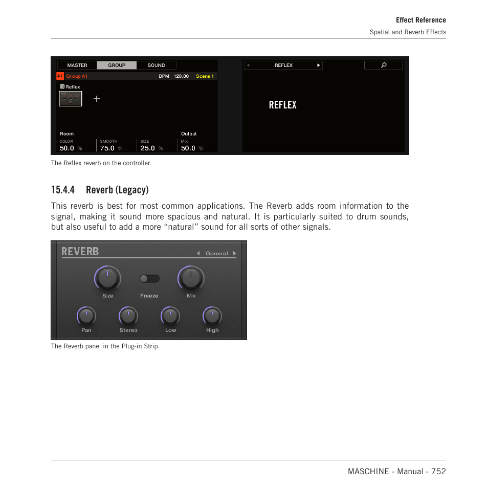 Reverb (legacy), 4 reverb (legacy) | Native Instruments MASCHINE MK3 Groove Production Studio (Black) User Manual | Page 752 / 976