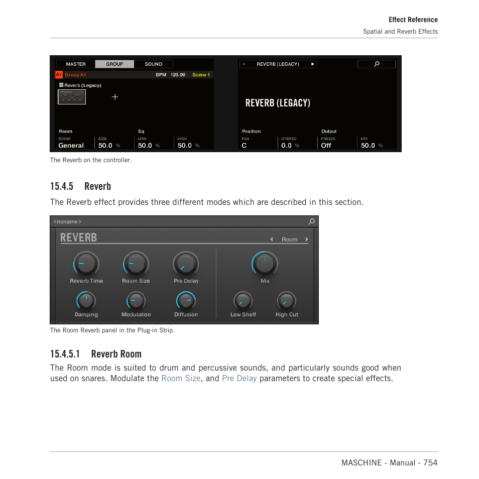 Reverb, Reverb room, 1 reverb room | 5 reverb | Native Instruments MASCHINE MK3 Groove Production Studio (Black) User Manual | Page 754 / 976