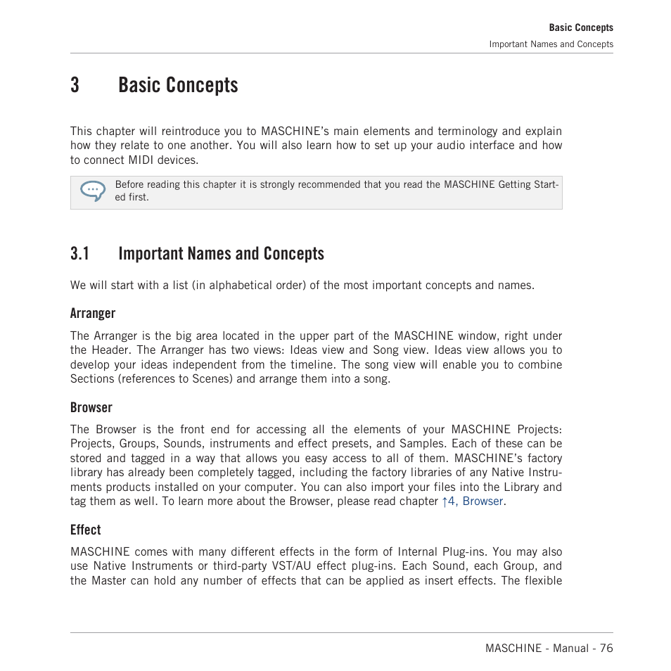 Basic concepts, Important names and concepts, 3basic concepts | 1 important names and concepts | Native Instruments MASCHINE MK3 Groove Production Studio (Black) User Manual | Page 76 / 976