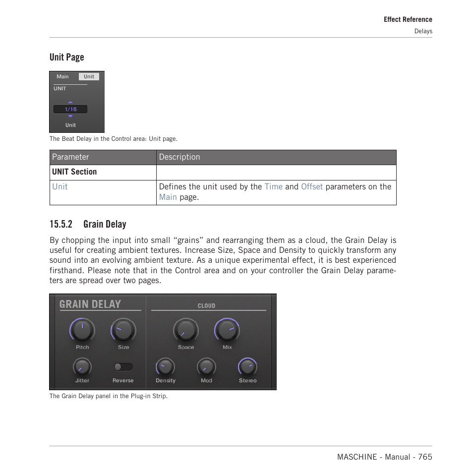 Grain delay, Unit page, 2 grain delay | Native Instruments MASCHINE MK3 Groove Production Studio (Black) User Manual | Page 765 / 976