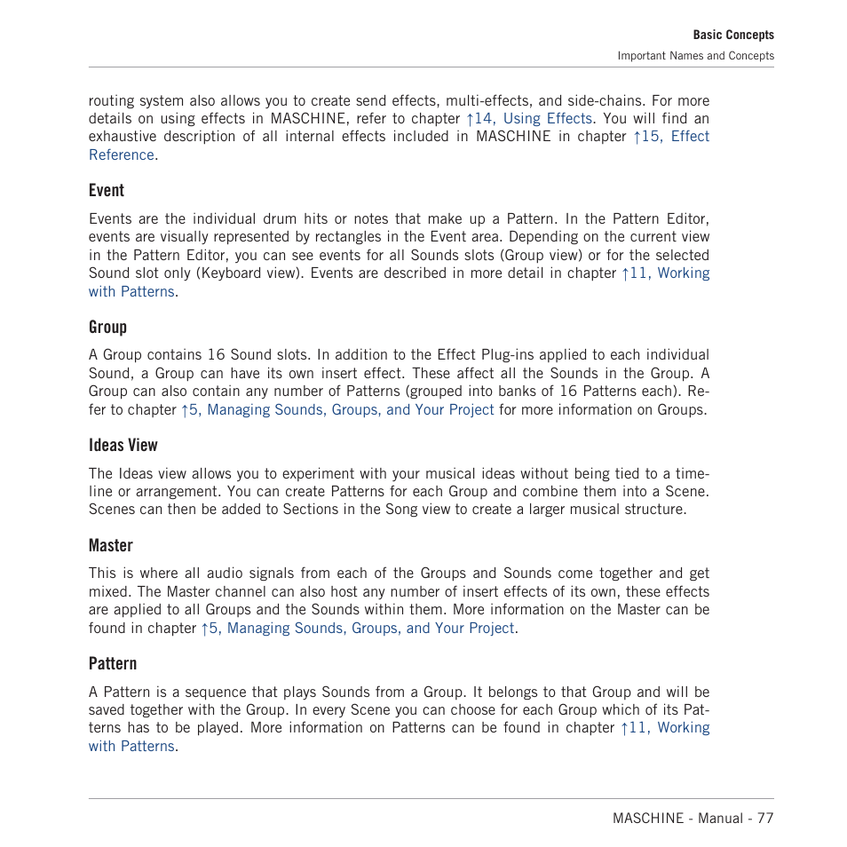 Event, Group, Ideas view | Master, Pattern | Native Instruments MASCHINE MK3 Groove Production Studio (Black) User Manual | Page 77 / 976