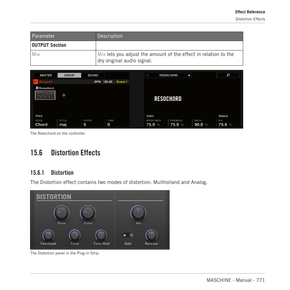 Distortion effects, Distortion, 6, distortion effects | 6 distortion effects, 1 distortion | Native Instruments MASCHINE MK3 Groove Production Studio (Black) User Manual | Page 771 / 976