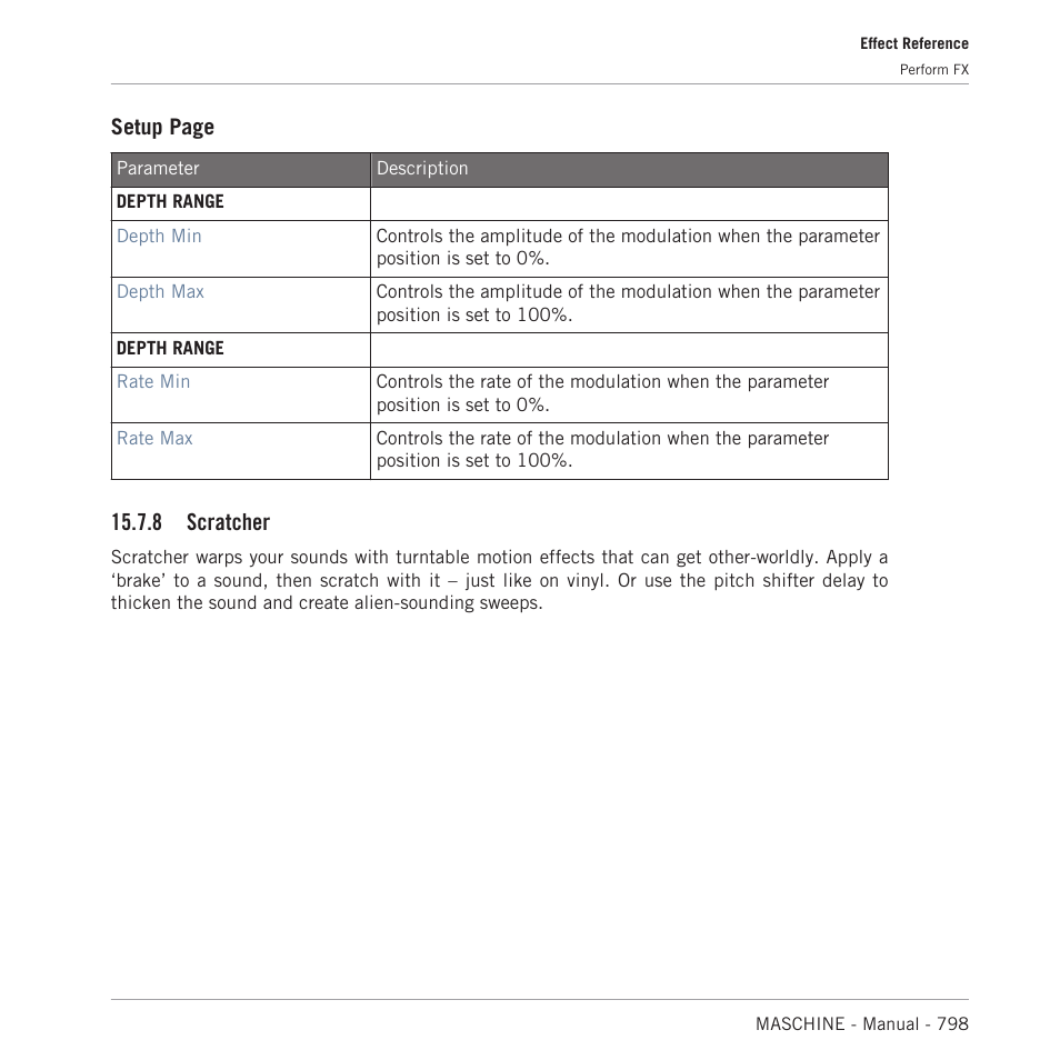 Scratcher, 8, scratcher, Setup page | 8 scratcher | Native Instruments MASCHINE MK3 Groove Production Studio (Black) User Manual | Page 798 / 976