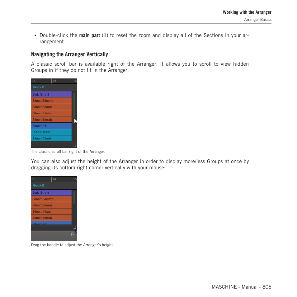 Navigating the arranger vertically | Native Instruments MASCHINE MK3 Groove Production Studio (Black) User Manual | Page 805 / 976