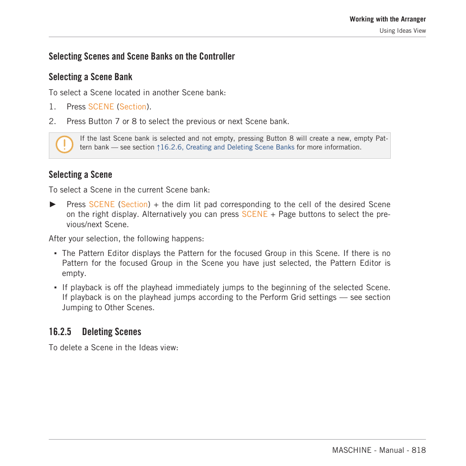 Deleting scenes, Selecting a scene, 5 deleting scenes | Native Instruments MASCHINE MK3 Groove Production Studio (Black) User Manual | Page 818 / 976