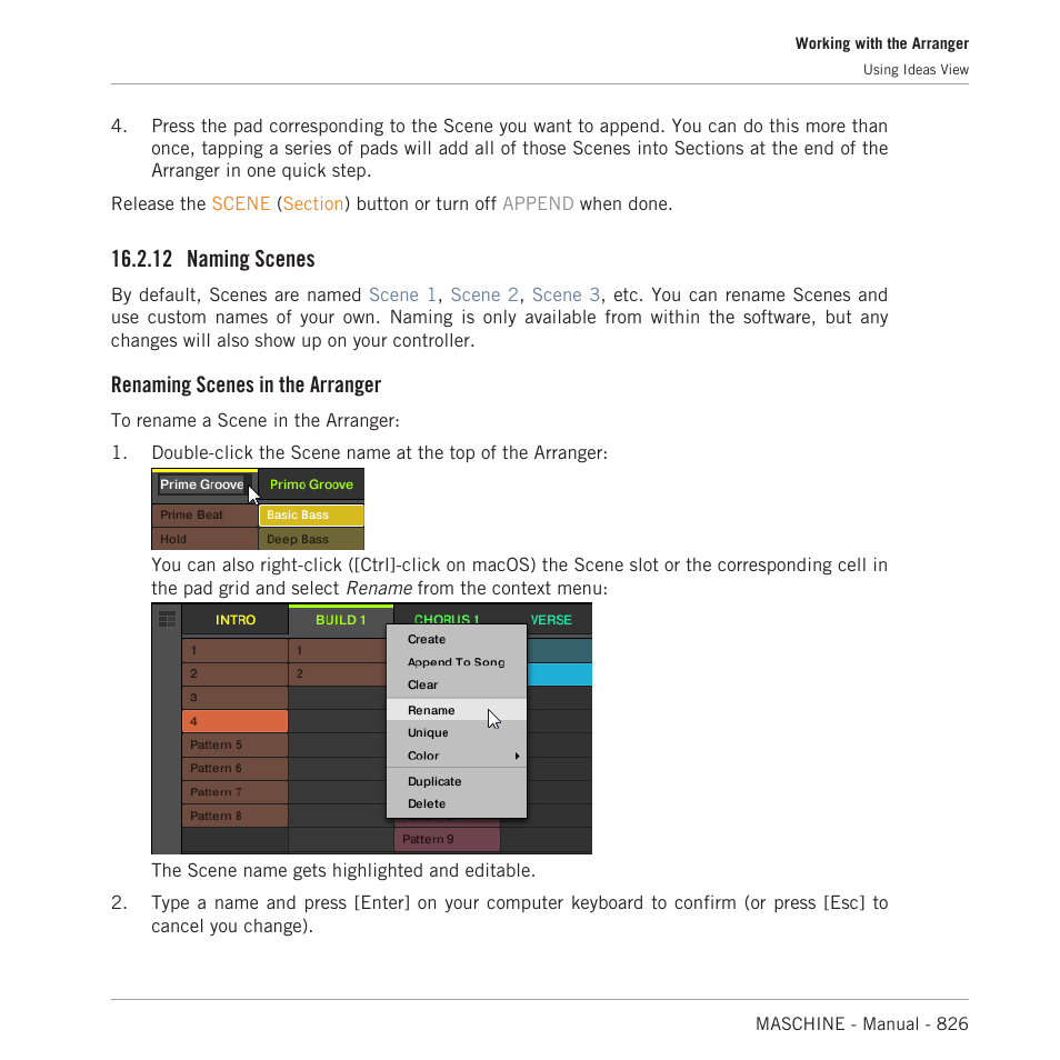 Naming scenes, 12 naming scenes, Renaming scenes in the arranger | Native Instruments MASCHINE MK3 Groove Production Studio (Black) User Manual | Page 826 / 976