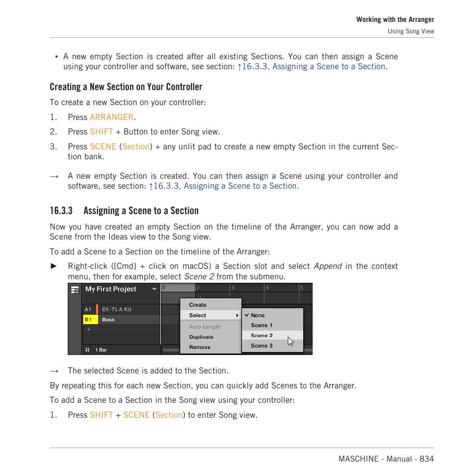 Assigning a scene to a section | Native Instruments MASCHINE MK3 Groove Production Studio (Black) User Manual | Page 834 / 976