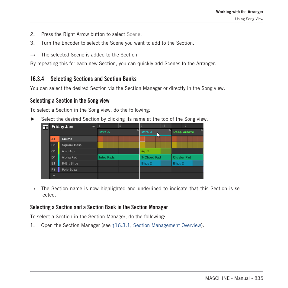 Selecting sections and section banks | Native Instruments MASCHINE MK3 Groove Production Studio (Black) User Manual | Page 835 / 976