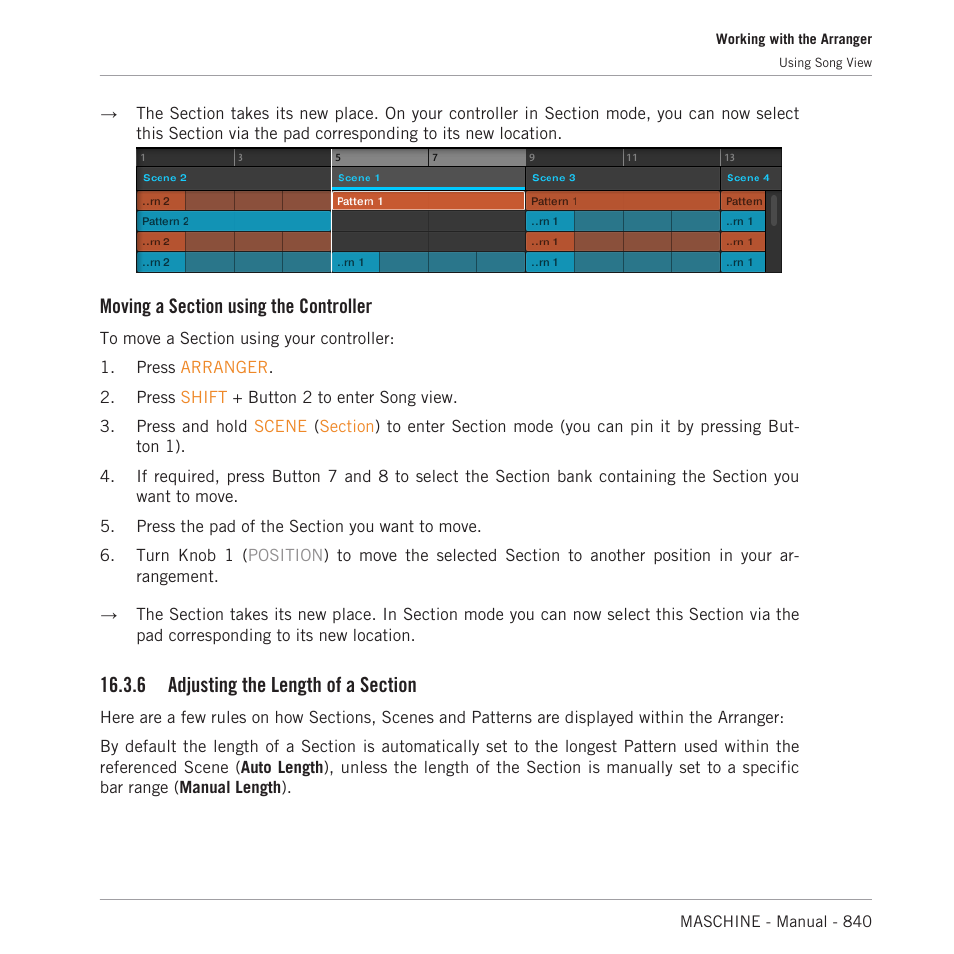 Adjusting the length of a section | Native Instruments MASCHINE MK3 Groove Production Studio (Black) User Manual | Page 840 / 976