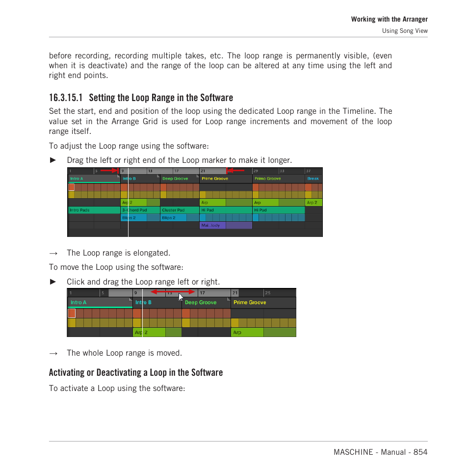 Setting the loop range in the software, 1 setting the loop range in the software, Activating or deactivating a loop in the software | Native Instruments MASCHINE MK3 Groove Production Studio (Black) User Manual | Page 854 / 976