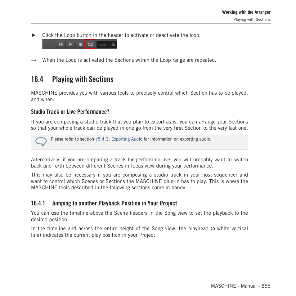 Playing with sections, Studio track or live performance | Native Instruments MASCHINE MK3 Groove Production Studio (Black) User Manual | Page 855 / 976