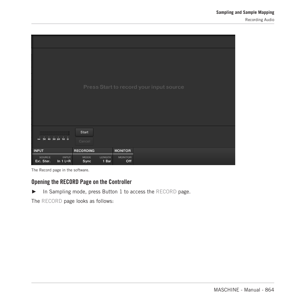 Opening the record page on the controller | Native Instruments MASCHINE MK3 Groove Production Studio (Black) User Manual | Page 864 / 976
