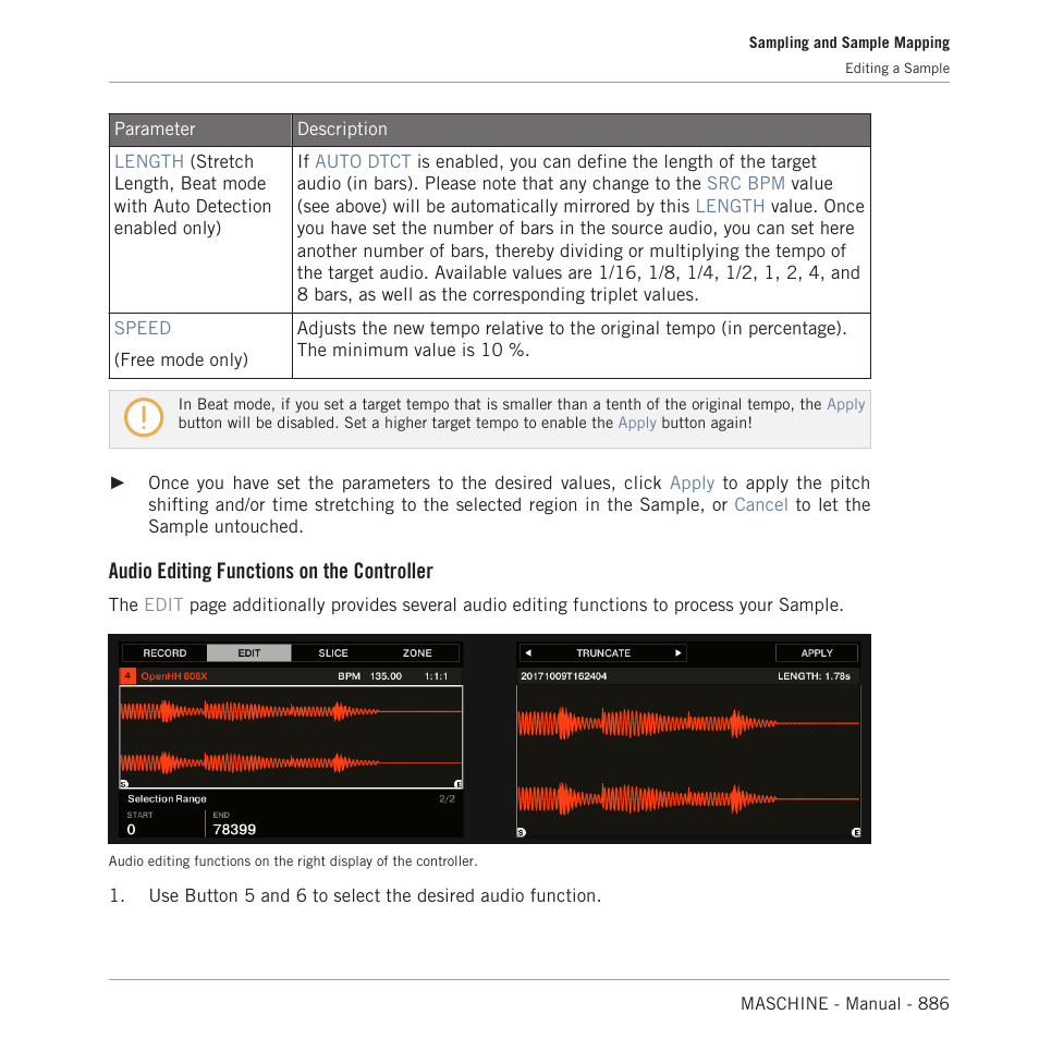 Audio editing functions on the controller | Native Instruments MASCHINE MK3 Groove Production Studio (Black) User Manual | Page 886 / 976