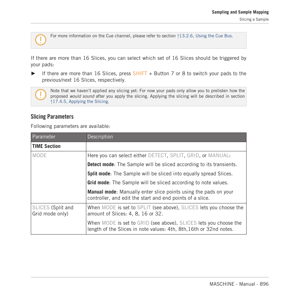 Slicing parameters | Native Instruments MASCHINE MK3 Groove Production Studio (Black) User Manual | Page 896 / 976