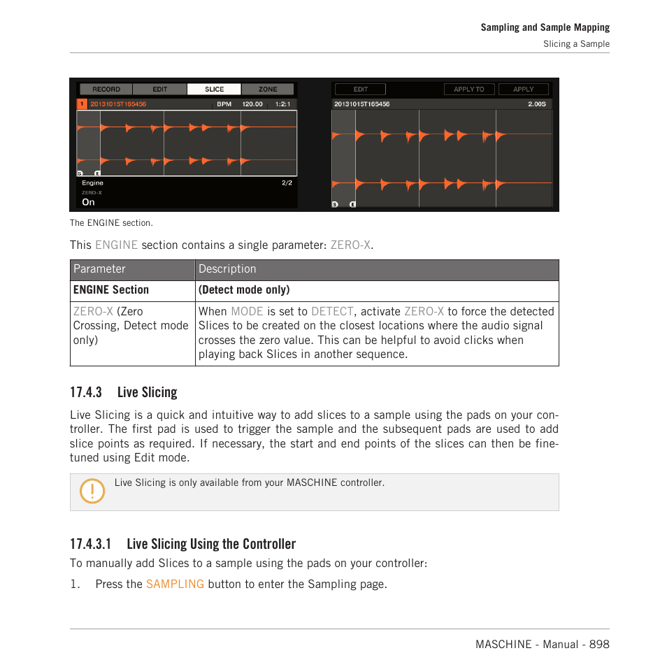 Live slicing, Live slicing using the controller, 1 live slicing using the controller | 3 live slicing | Native Instruments MASCHINE MK3 Groove Production Studio (Black) User Manual | Page 898 / 976