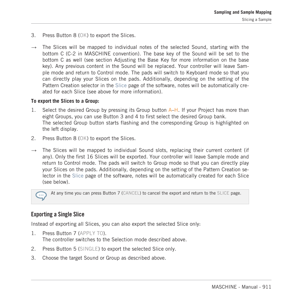 Exporting a single slice | Native Instruments MASCHINE MK3 Groove Production Studio (Black) User Manual | Page 911 / 976