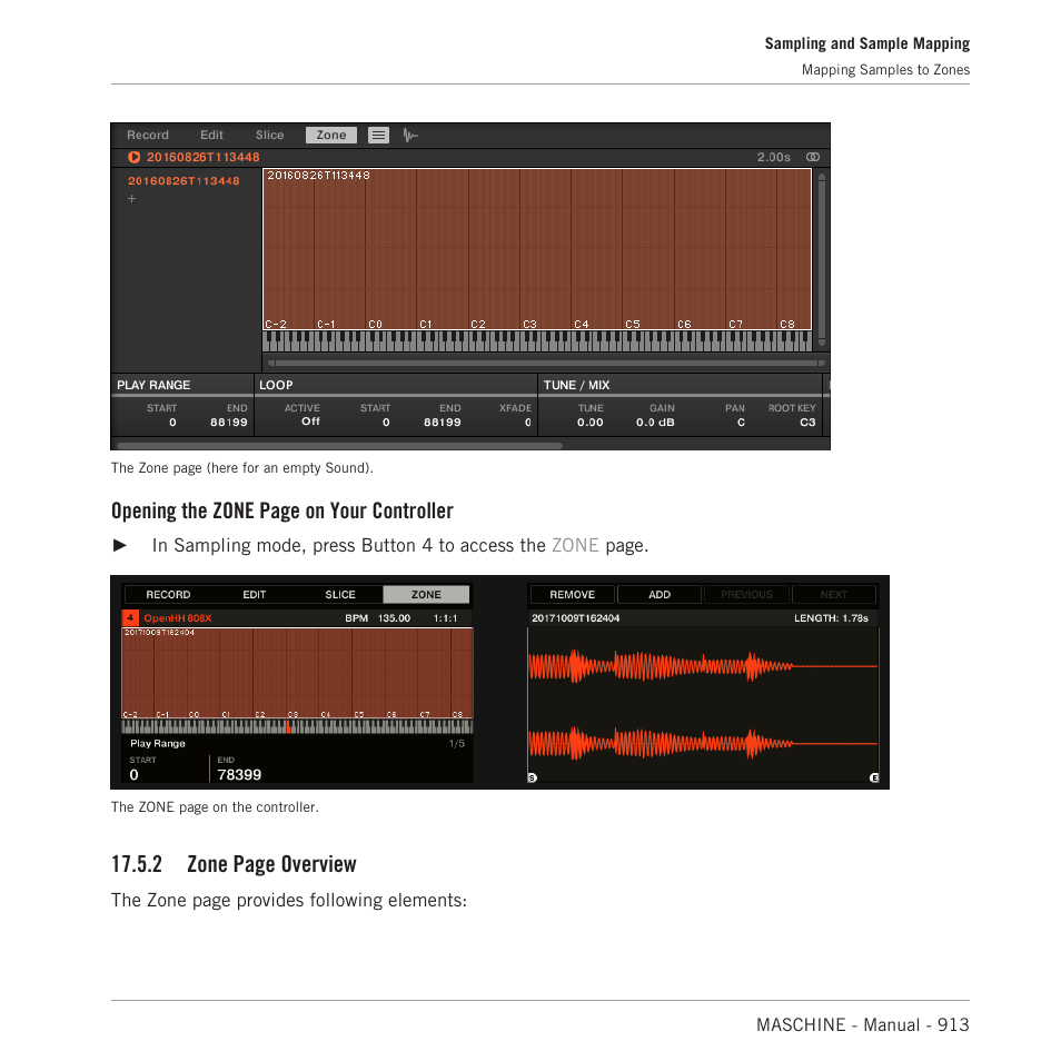 Opening the zone page on your controller, 2 zone page overview | Native Instruments MASCHINE MK3 Groove Production Studio (Black) User Manual | Page 913 / 976