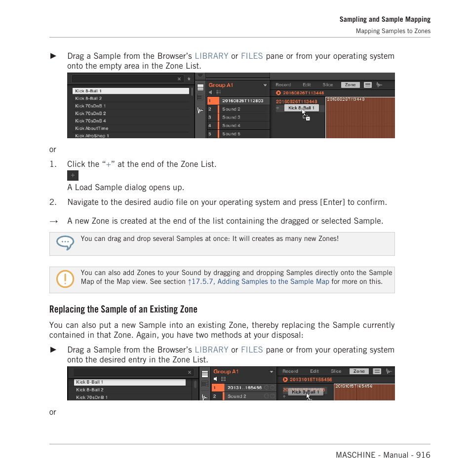 Replacing the sample of an existing zone | Native Instruments MASCHINE MK3 Groove Production Studio (Black) User Manual | Page 916 / 976