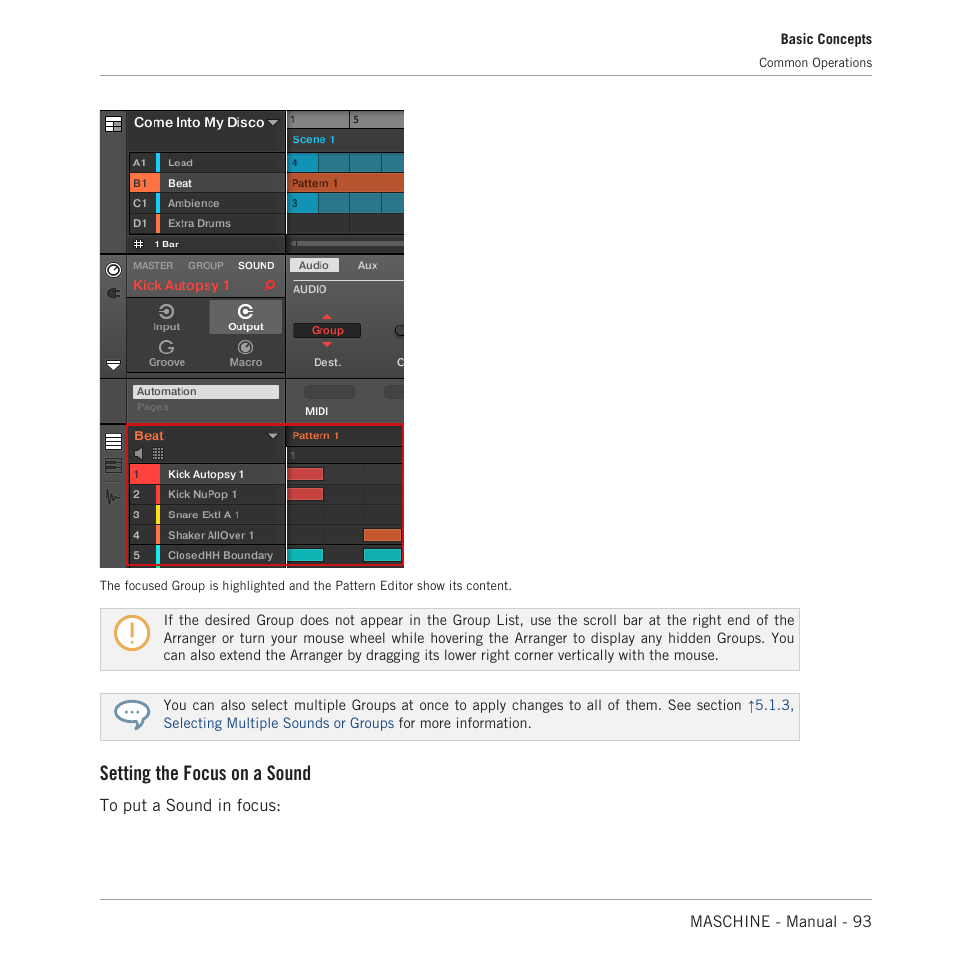 Setting the focus on a sound | Native Instruments MASCHINE MK3 Groove Production Studio (Black) User Manual | Page 93 / 976