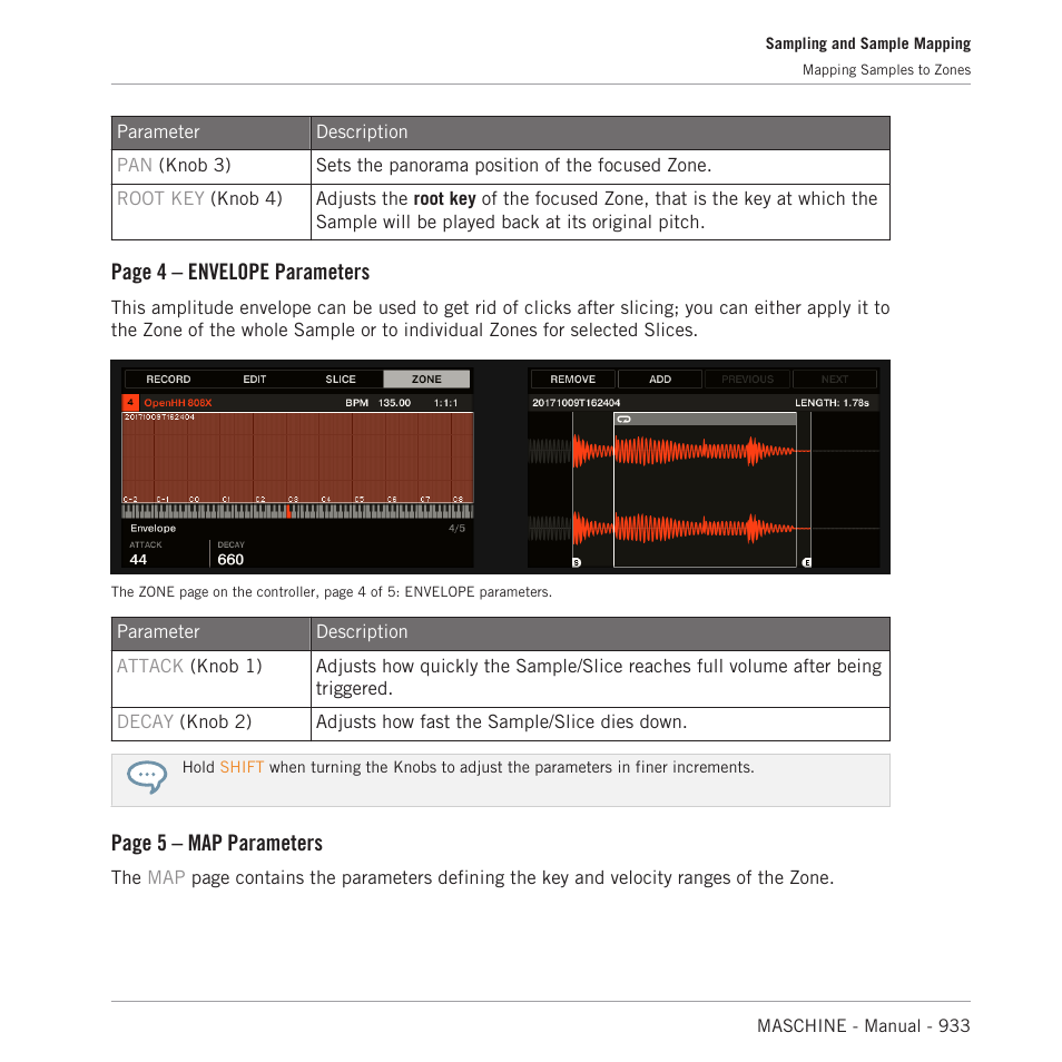 Page 4 – envelope parameters, Page 5 – map parameters | Native Instruments MASCHINE MK3 Groove Production Studio (Black) User Manual | Page 933 / 976