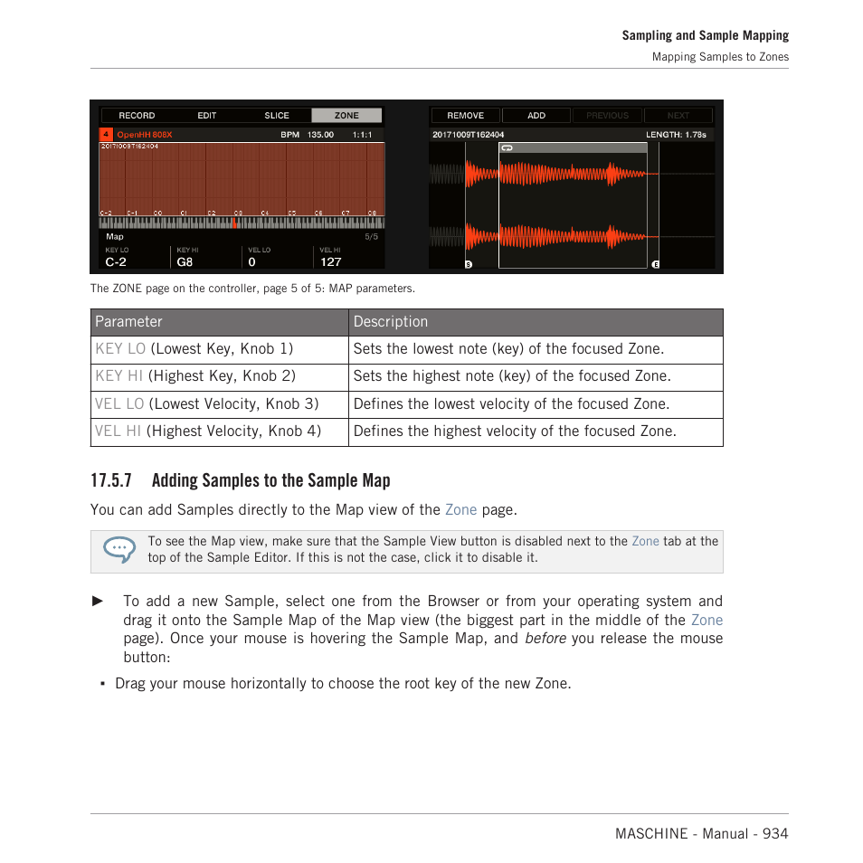 Adding samples to the sample map, 7, adding samples to the sample, For more information | 7 adding samples to the sample map | Native Instruments MASCHINE MK3 Groove Production Studio (Black) User Manual | Page 934 / 976