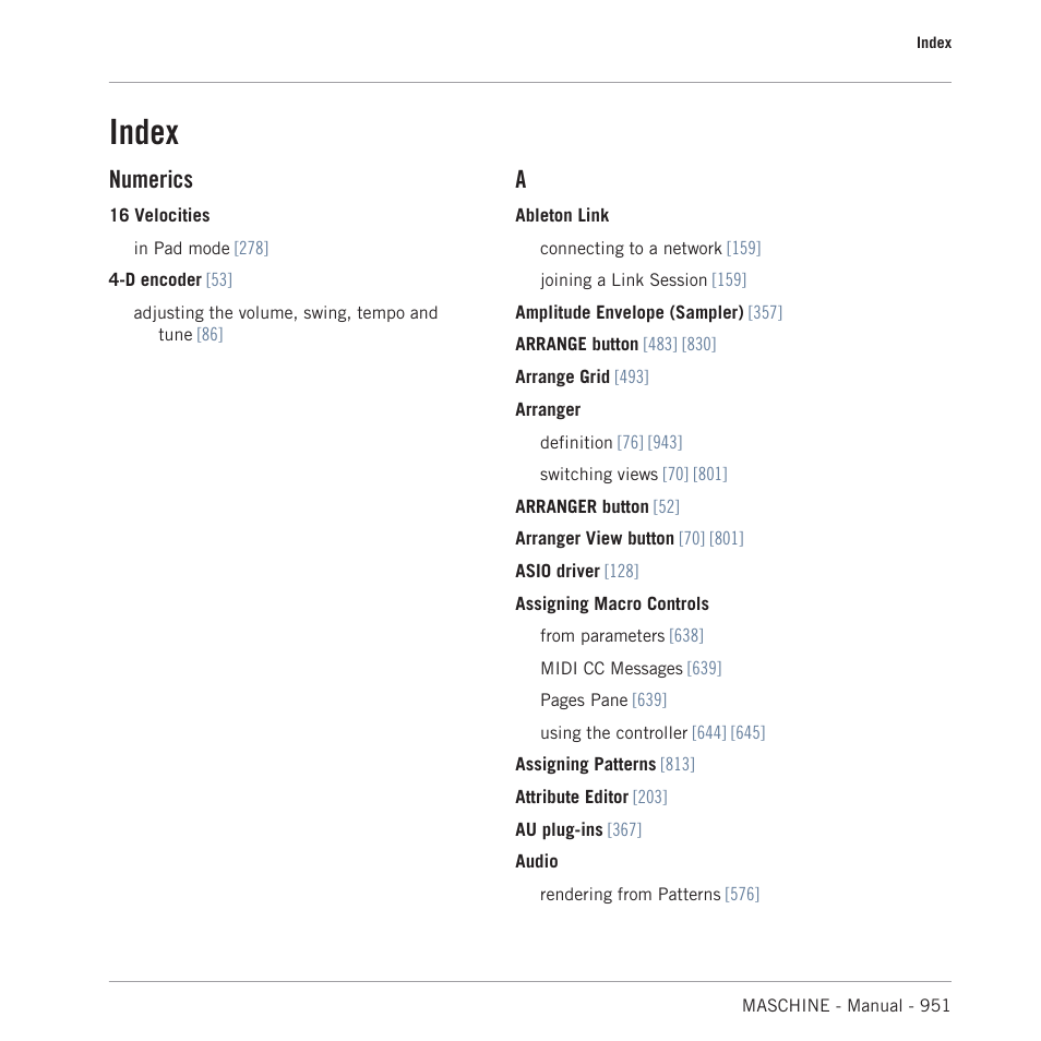 Index, Numerics | Native Instruments MASCHINE MK3 Groove Production Studio (Black) User Manual | Page 951 / 976