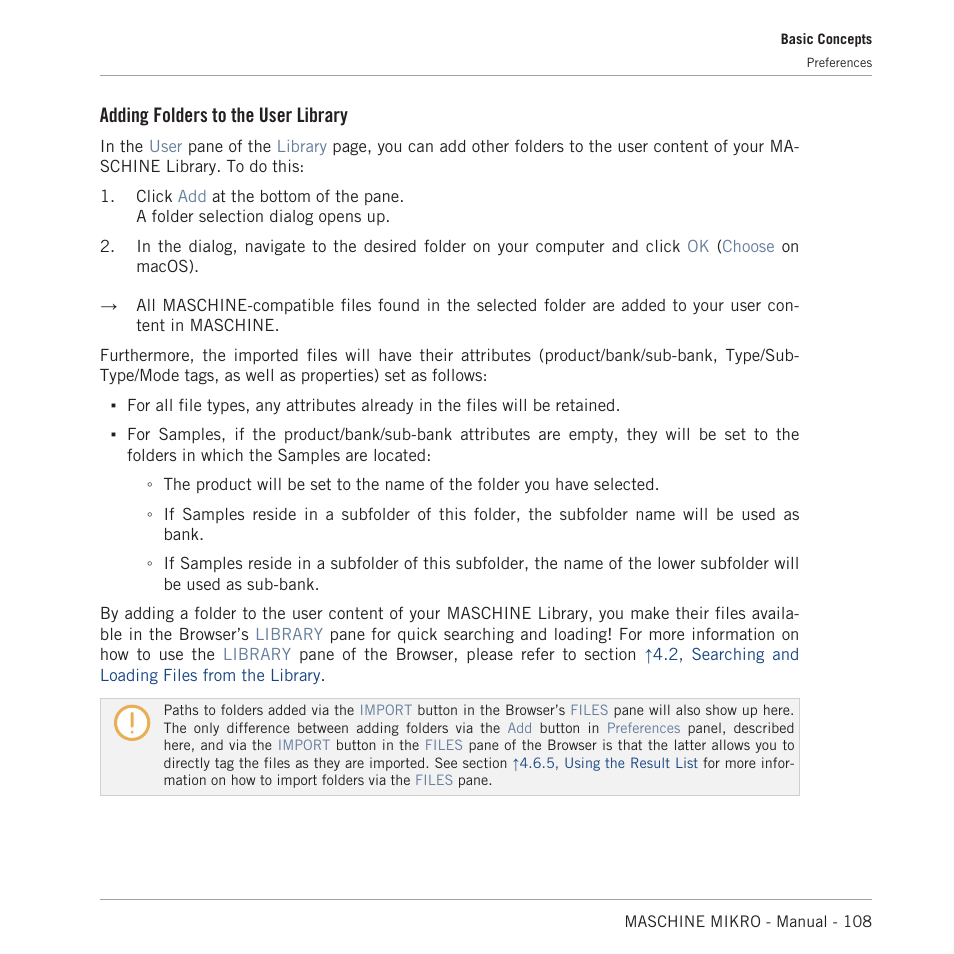 Adding folders to the user library | Native Instruments MASCHINE MIKRO MK3 Groove Production Studio (Black) User Manual | Page 108 / 807