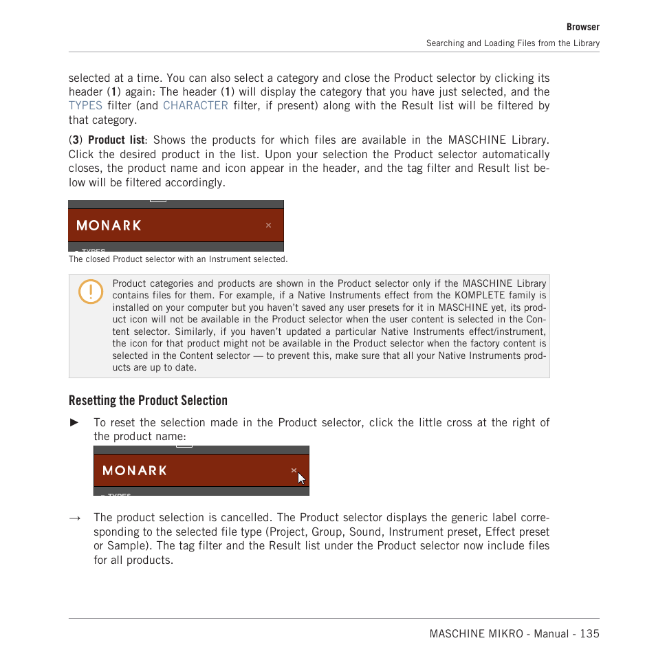 Resetting the product selection | Native Instruments MASCHINE MIKRO MK3 Groove Production Studio (Black) User Manual | Page 135 / 807