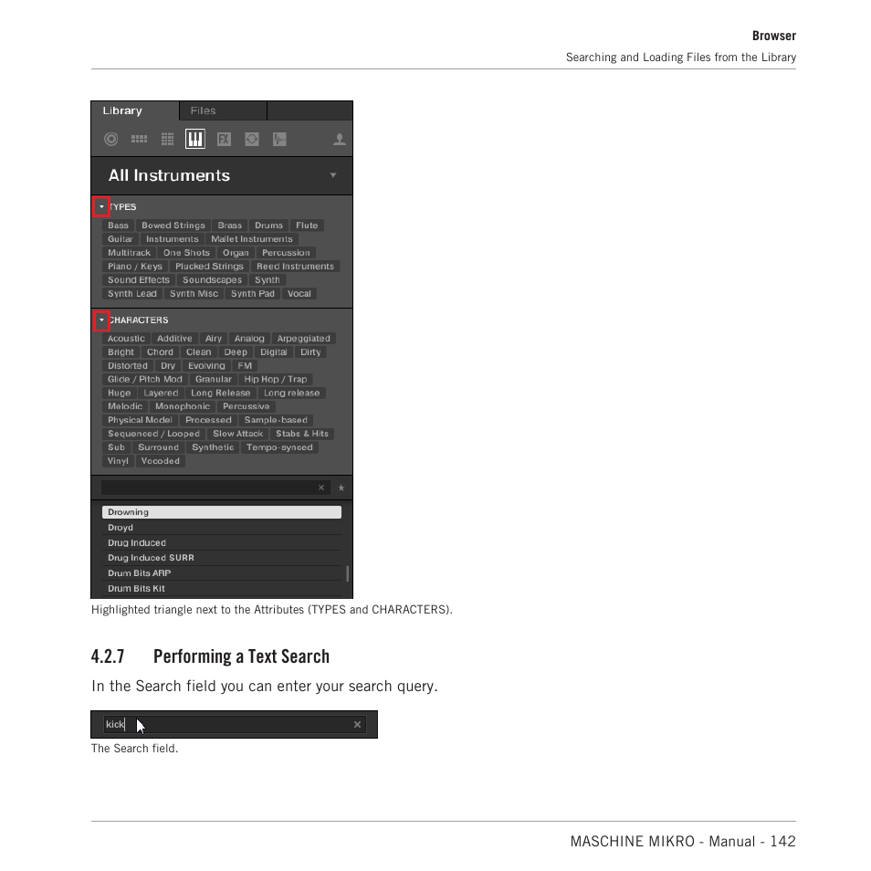 Performing a text search, 7, performing a text search, 7 performing a text search | Native Instruments MASCHINE MIKRO MK3 Groove Production Studio (Black) User Manual | Page 142 / 807