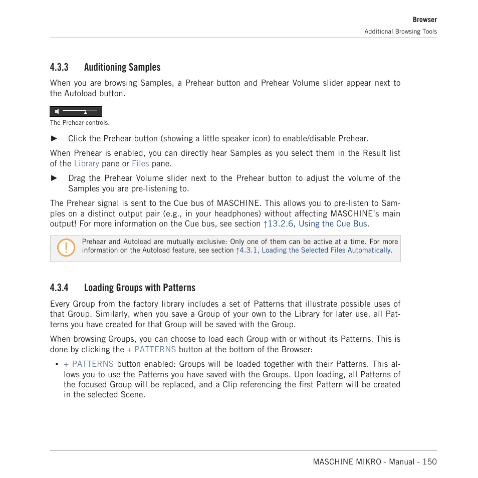 Auditioning samples, Loading groups with patterns, 3, auditioning samples | 4, loading groups with patterns, 3, audi, Tioning samples, 3 auditioning samples, 4 loading groups with patterns | Native Instruments MASCHINE MIKRO MK3 Groove Production Studio (Black) User Manual | Page 150 / 807