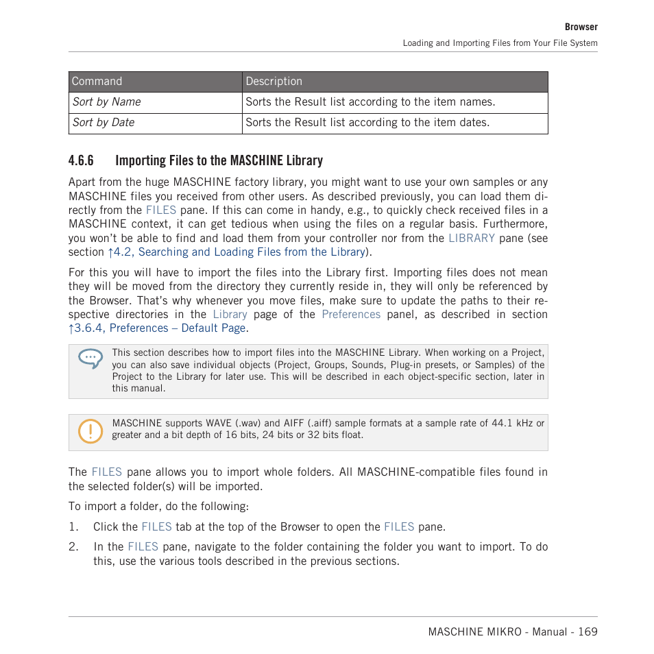 Importing files to the maschine library, 6 importing files to the maschine library | Native Instruments MASCHINE MIKRO MK3 Groove Production Studio (Black) User Manual | Page 169 / 807