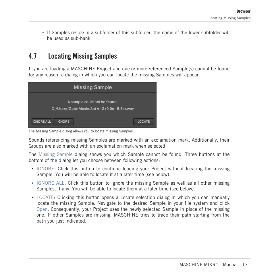 Locating missing samples, 7 locating missing samples | Native Instruments MASCHINE MIKRO MK3 Groove Production Studio (Black) User Manual | Page 171 / 807