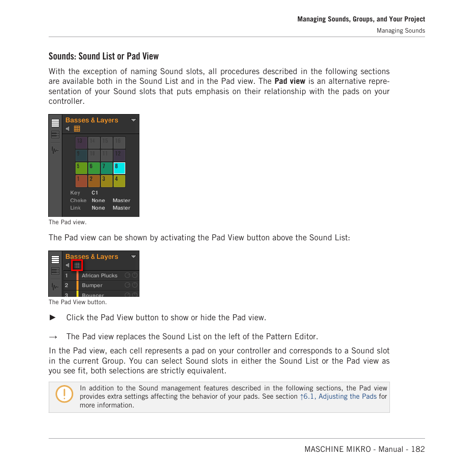 Sounds: sound list or pad view | Native Instruments MASCHINE MIKRO MK3 Groove Production Studio (Black) User Manual | Page 182 / 807