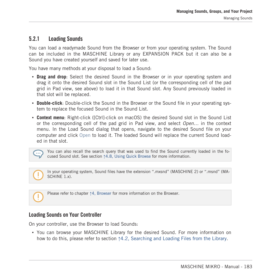 Loading sounds, 1 loading sounds, Loading sounds on your controller | Native Instruments MASCHINE MIKRO MK3 Groove Production Studio (Black) User Manual | Page 183 / 807